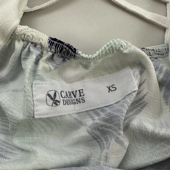 Carve Designs Tropical Leaf Print Shift Dress Size XS Blue Green Pockets Strappy - Picture 6 of 11